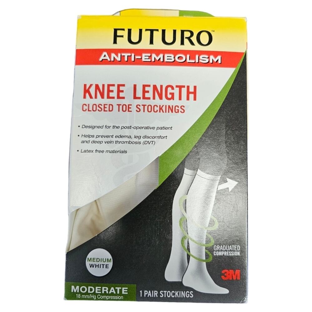 Futuro Anti-Embolism Knee Length Closed Toe Stockings Medium White
